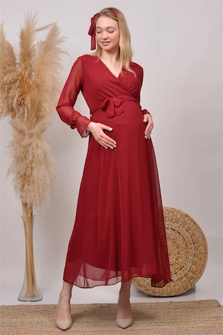 Kadın Beyaz Baby Shower Şifon Hamile Elbise Dphml003 Bordo