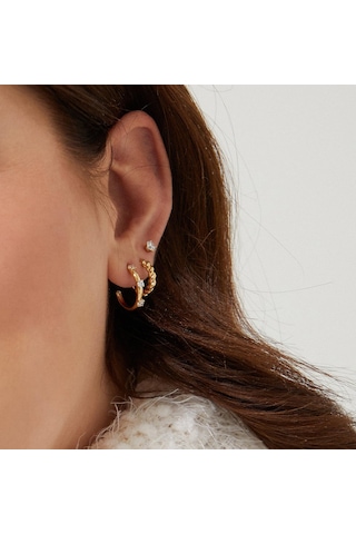 Kangvka Kadınlar İçin 14k Altın Kaplama Zirkonyalı Kolye Seti - 3 Çift Çeşitli Stiller Çember Ve Tıkalı - Günlük & Resmi Etkinlikler İçin Zirve Tarz Gold