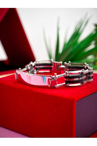 Çelik Derili Bileklik Kişiye Özel İsimli Paslanmaz Derili Çelik İsimli Bileklik 316 L Çelik Altın - Pembe