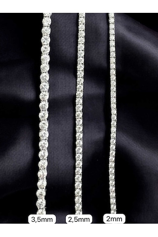 Kristal Taşlı Gümüş Su Yolu Bileklik - 2,5mm Taşlı Altın Kaplama B01119 Gümüş - Rodyum