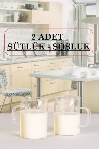 2 Adet 200 Ml Kulplu Borosilikat Cam Sütlük Ve Sosluk şeffaf