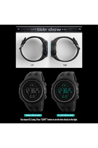 Lemestar Skmeı 1251 Erkek Spor Saati, Çift Zamanlı, Geri Sayım, 50m Su Geçirmez, Alarm, Kronometre, Yeşil Renk Dijital Saat