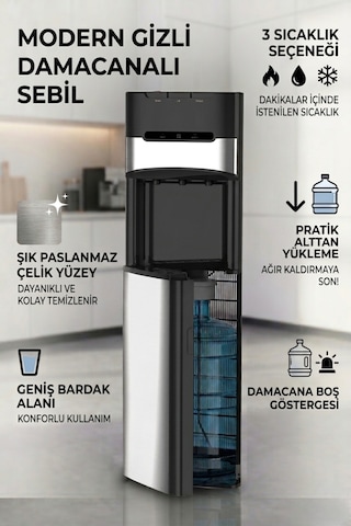 Valletta Aquaino Gizli Damacanalı Paslanmaz Çelik Su Sebili Sıcak - Soğuk - Ilık