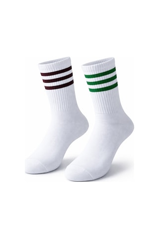 Plus Scorpion Beyaz Çizgili Tenis Çorabı Unisex Pamuklu, Uzun Spor Çorabı Beyaz