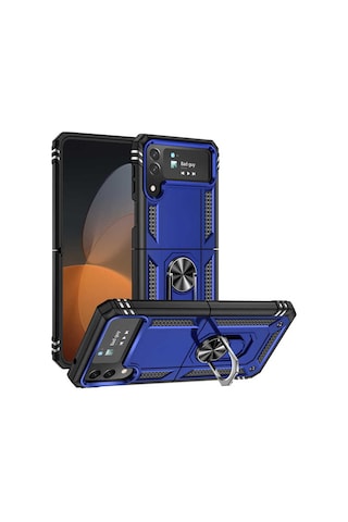 Galaxy Z Flip 4 Uyumlu Zore Vega Seri Tank Zırh Koruma Kılıf-mavi