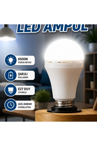 Şarjlı Led Ampul 6500k Soğuk Beyaz E27 Duy Uyumlu Diğer