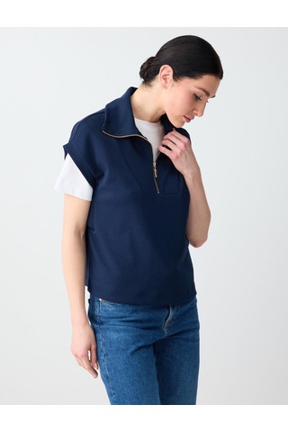 Jimmy Key Jimmy Key Lacivert Fermuarlı Balıkçı Yaka Kolsuz Örme Sweatshirt 6sw235710494