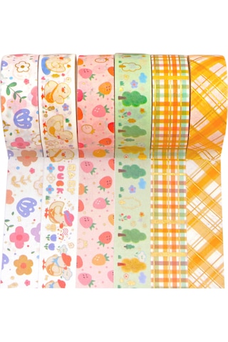 Springsun 6 Rulo Şirin Karikatür Altın Varaklı Washi Bant - Rustik Tarz, Dekoratif, 15mm Dıy Sanat & El İşleri, Albüm, Günlük, Hediye, Kırtasiye