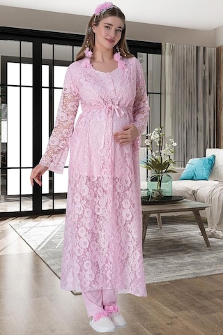 Mecit Pijama Mecit 6060 Bayan Pembe Sabahlık Gecelik Pijama Hamile Lohusa Set 001