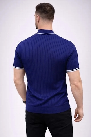 Vexor Erkek Fitilli Triko Dokuma Kısa Kol Tişört Yarım Boğaz Modern Yazlık T-shirt - Lacivert