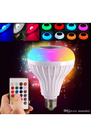 Bluetoothlu Hoparlörlü Led Ampul Kumandalı 16 Renkli Disko Ampul