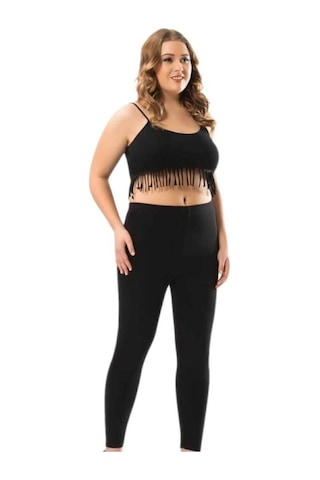 Kadın Siyah Penye Pamuklu Büyük Beden Battal Yüksek Bel Pamuklu Tayt Pts SiYAH