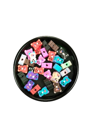30 Adet 10 Mm Polimer Kil Fimo Boncuk Takı Bileklik + 1 Metre Lastikli Misina - Renkli Ayıcık