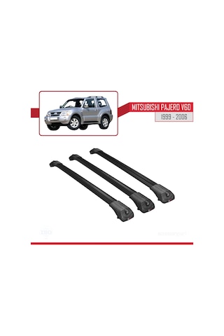 Mitsubishi Pajero V60 3 Kapı 1999-2006 Arası İle Uyumlu Ace-1 Ara Atkı Tavan Barı Siyah 3 Adet Bar