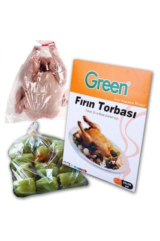 Şeylişeyler - Green Fırın Torbası 8'li 20 Paket 25x38 Cm Klipsli Tavuk Ve Sebze Pişirme Poşeti