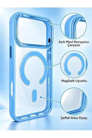 Apple iPhone Uyumlu 17 Pro Max Magsafe Renkli Çerçeve Şeffaf Kılıf Metal Kamera Korumalı