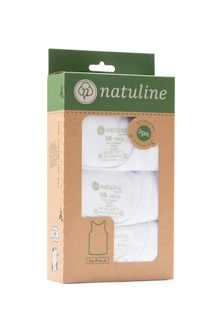 Natuline Kız Çocuk Organik Pamuk Ribana 3lü Paket Kroşatalı Atlet Beyaz