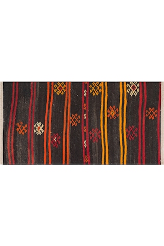 Siyah Turuncu Rengi El Dokuma Sivas Kilim