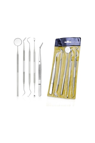 Valkyrie 5 Parça Paslanmaz Çelik Diş Temizleme Ağız Bakımı 5 Li Set Ayna Orak Skaler Spatula Cımbız Seti