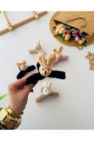 Miniğimin Cicileri Tavşan Figürlü Kız Çocuk Peluş Mandal Toka - Siyah Miniğimin Cicileri Tavşan Figürlü Kız Çocuk Peluş Mandal Toka - Siyah