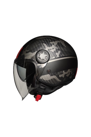 Fr-612 Unıver Yarım Kask Mat Siyah-gri-kırmızı Güneş Vizörlü