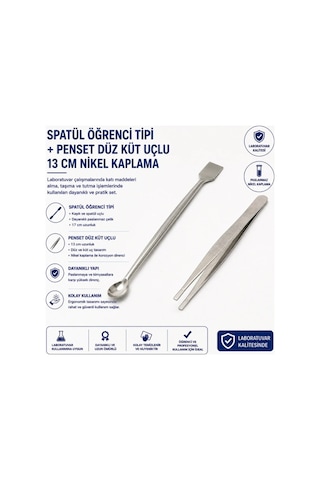 Spatül Öğrenci Tipi + Penset Düz Küt Uçlu 13 Cm Nikel Kaplama