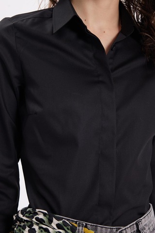 Tudors Kadın Slim Fit Non-ıron Pamuklu Vücuda Oturan Ütü Gerektirmez Pensli Siyah Gömlek-42045 Siyah