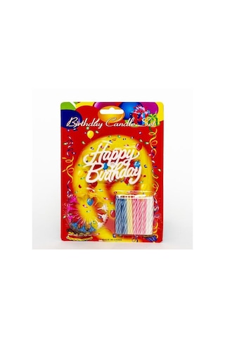 Rengarenk Mumlu Beyaz Happy Birthday Yazılı Doğum Günü Mumu 12 Adet Diğer