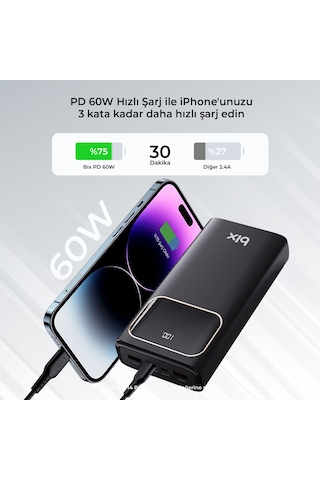 Bix Pb303 30000mah 60w 2 Usb Type-c Çıkışlı Led Ekranlı Powerbank