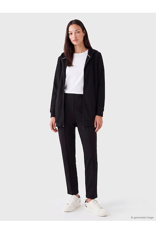 Lcw Everyday Siyah Soft Touch Oversize Kadın Fermuarlı Sweatshirt