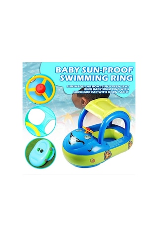 Bloomnest Şişme Bebek Yüzme Havuzu Şamandırası, Gölgelikli Güvenli Taşınabilir Güneş Korumalı, Erkek Kız Kapalı Açık Havuz İçin Yürümeye Başlayan Çocuk Yüzme Halkaları Mavi Mavi