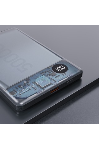 Lenyes Pw037d Ultra İnce Dijital Led Ekranlı Wireless Kablosuz Powerbank 5000mah Gri