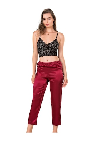 İPEK ÖZMEL Kadın  Saten Bordo  Pijama Takım Bordo