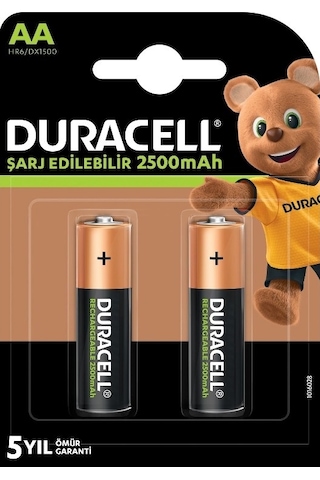 Duracell HR6/DX1500 2500 mAh AA Şarjlı Kalem Pil 2'li + Duracell HR03/DX2400 900 mAh AAA Şarjlı İnce Pil 2'li