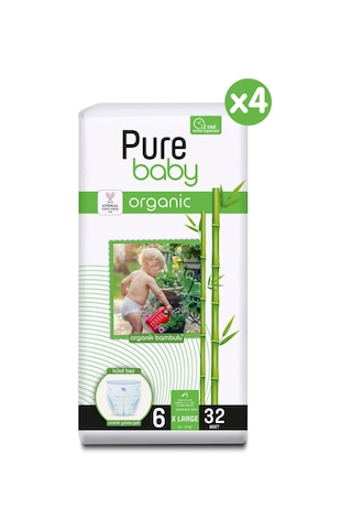 Pure Baby Organik Bambu Özlü Külot Bez 4'lü Paket 6 Numara Xlarge 128 Adet 4'lü