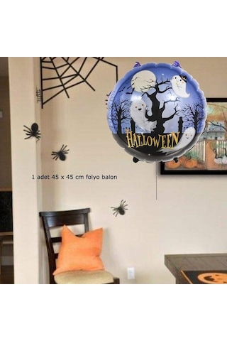 Folyo Balon Halloween Cadılar Bayramı Yuvarlak Ağaç Üstünde Hayaletler 45 45 Cm Diğer