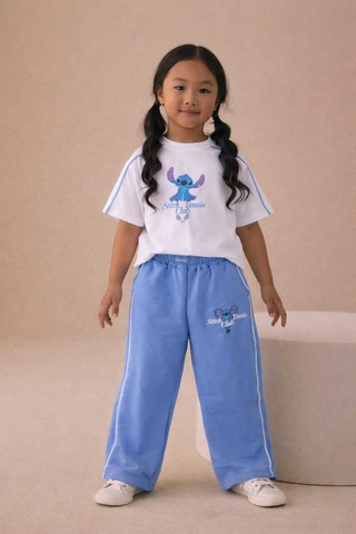 Chic Kids Wear Kız Çocuk Baskılı Rahat Kalıp Yazlık Takım Mavi