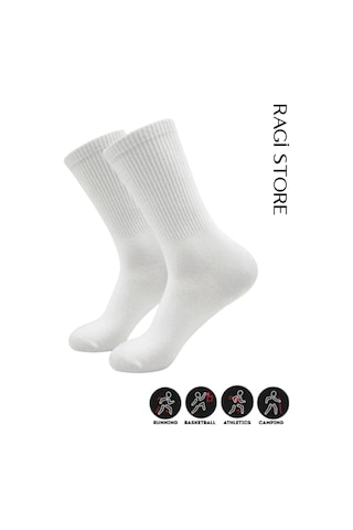 6'lı Beyaz-siyah Tenis Düz Çorap Çok Renkli