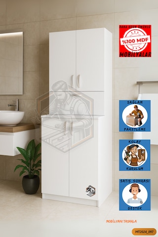 Tamamı Mdf 5 Kapaklı Çamaşır Makinesi Dolabı Banyo Dolabı