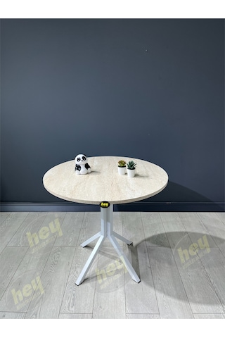 Mercan 2 Kişilik Yuvarlak Mutfak Yemek Masası Takımı 2+1 Traverten Beyaz Deri 60 Cm Traverten Beyaz 2'li
