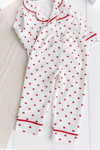 Babymod Minik Kap Desenli Düğmeli Pamuk Kız Bebek Pijama Takımı Krem