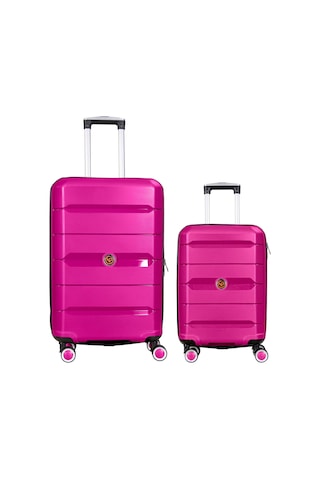 Npo Diamond Pp Polipropilen Büyük Ve Küçük Boy 2'li Kırılmaz Valiz Seti - Fuşya Pembe