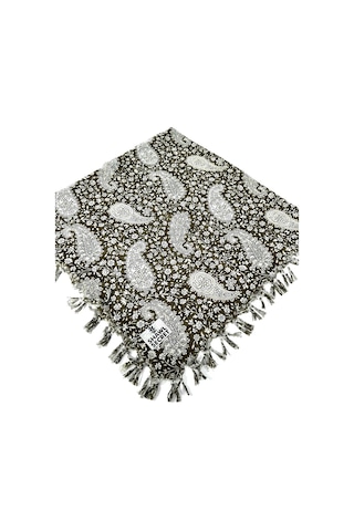 Shawl Secret Sökme Boncuklu Pamuk Yazma - 05868 Haki Yeşil