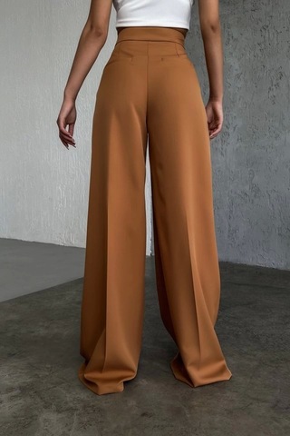 Defymoda Üç Düğme Detayli Palazzo Pantolon Kiremit