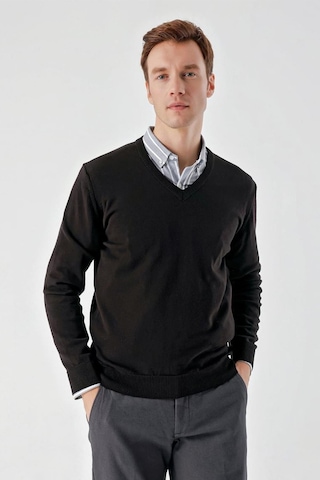 Slimfit V Yaka Düz Basic Model Pamuklu Erkek Uzun Kol Triko Kazak 001
