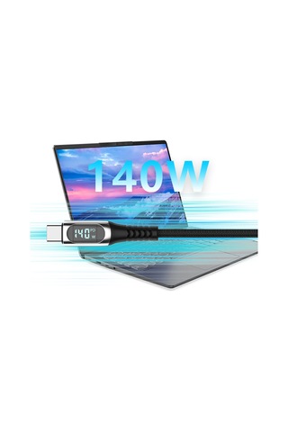 Micflip A08 Type-c To Type-c Dijital Led Göstergeli Data Ve Şarj Kablosu 140w 1m Siyah