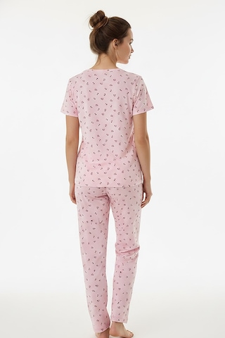 Kompedan Kadın Bisiklet Yaka Yumuşak Dokulu Çiçek Desenli Kısa Kol Pijama Takım Pembe 70132-267