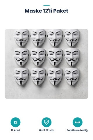 Maske 12'li Paket - Plastik Yetişkin