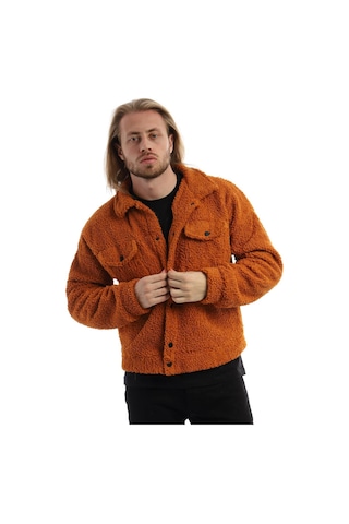 Erkek Kıvırçık Peluş Cıt Cıt Kapamalı Ceket Tarçın