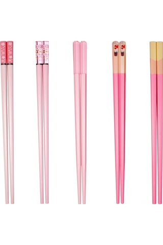 Ximistore9 5 Çift Pembe Cam Fiber Çubuk, Japon-kore Stili, Yeniden Kullanılabilir, Kaymaz, Bulaşık Makinesine Uygun, 9.6 İnç, 5 Farklı Desen Pembe